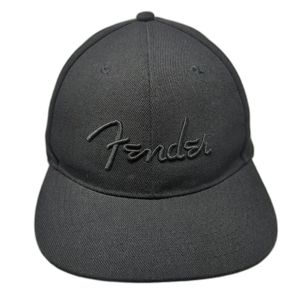 Fender Snapback Hat Black One Size Flat Brim Embroidered Logo Music Gear